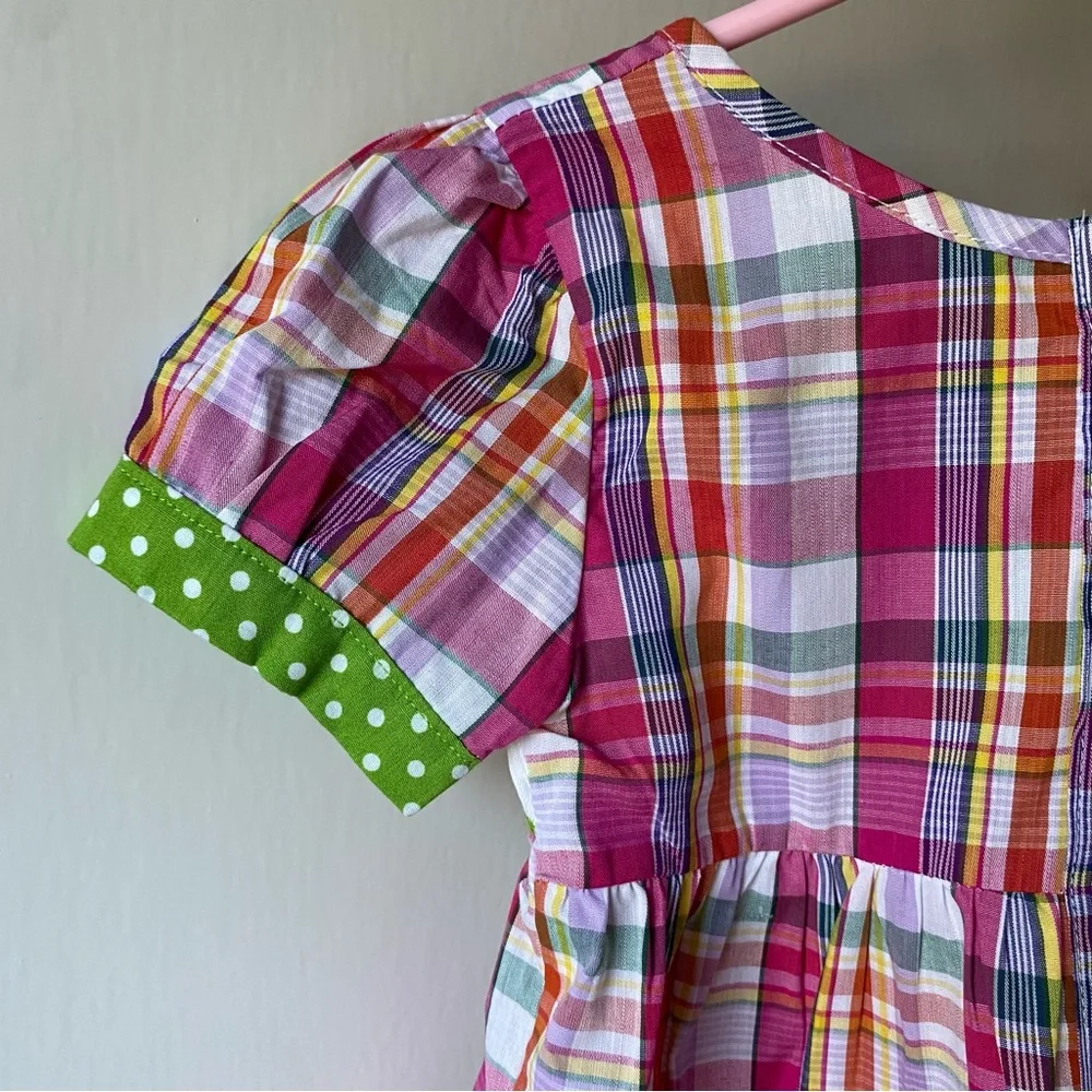 Smocked Dress 2T NWT New Pink Green Plaid Hearts Love 100% Cotton Polka Dots